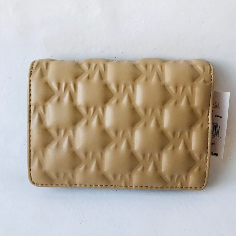 MICHAEL KORS JET SET MD Slim Wallet Camel  MK LOGO ID window  Zip Coin Pocket - Picture 3 of 9